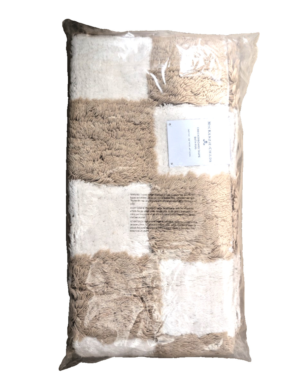 Mackenzie Childs Checkered Bath Rug Mat Mocha Taupe 24 X 40